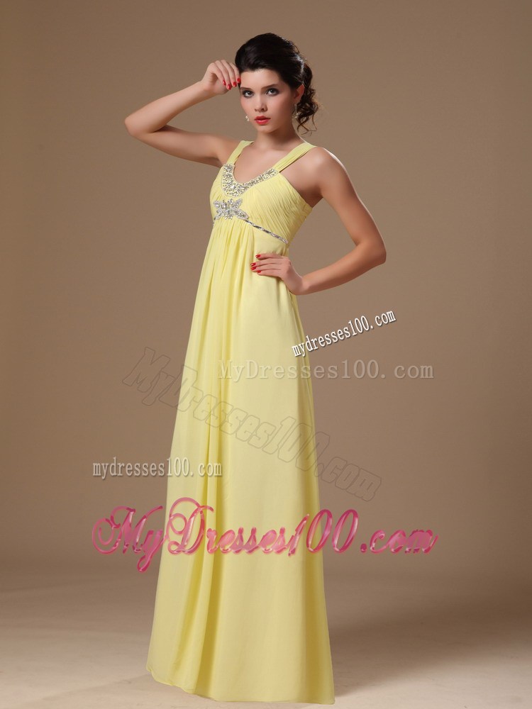 Summer Light Yellow Straps Empire Beaded Hottest Plus Size Maxi Dress