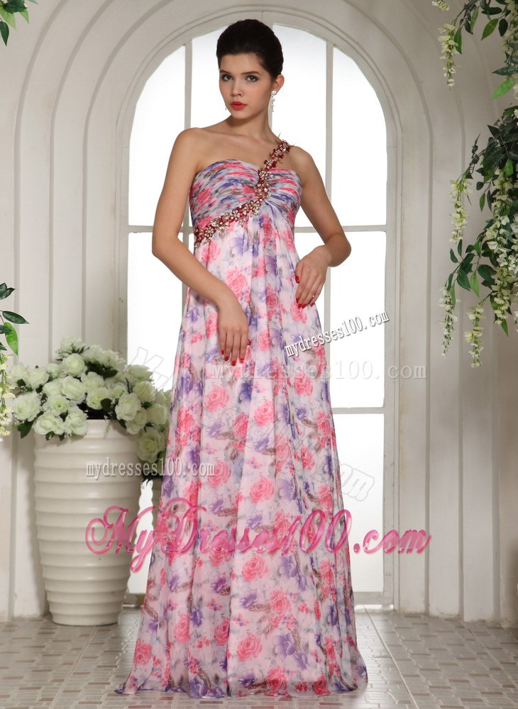 Custom Made Beaded Decorate One Shoulder Printing Maxi Dresses