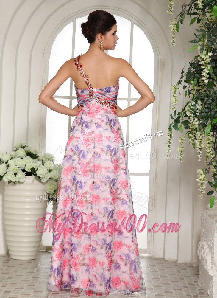 Custom Made Beaded Decorate One Shoulder Printing Maxi Dresses