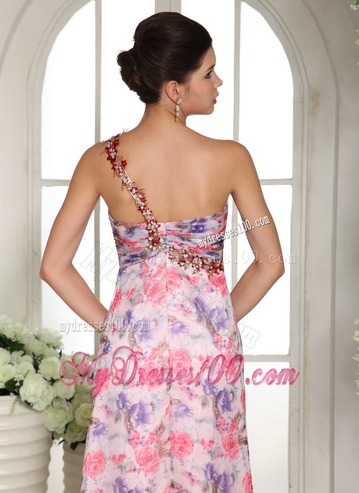 Custom Made Beaded Decorate One Shoulder Printing Maxi Dresses