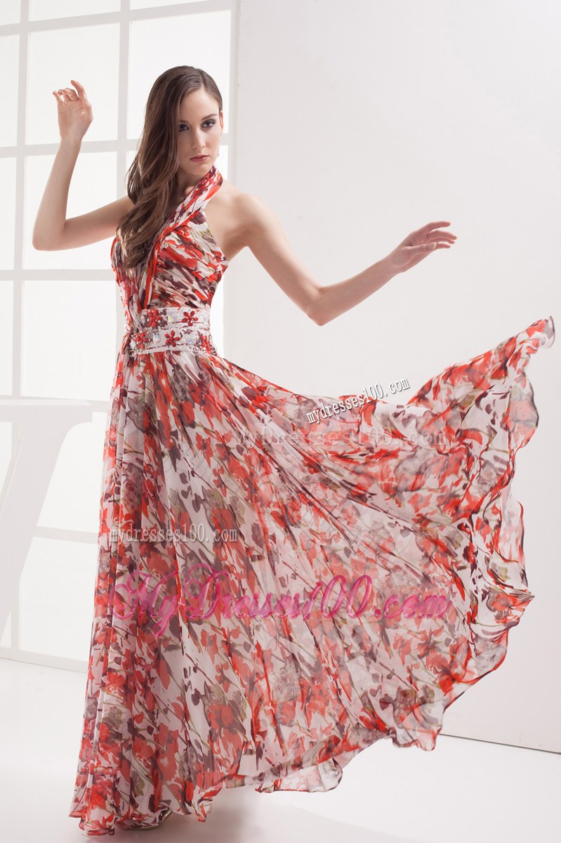 Cheap Multi-color Empire Halter Beading Ruching Summer Maxi Dress