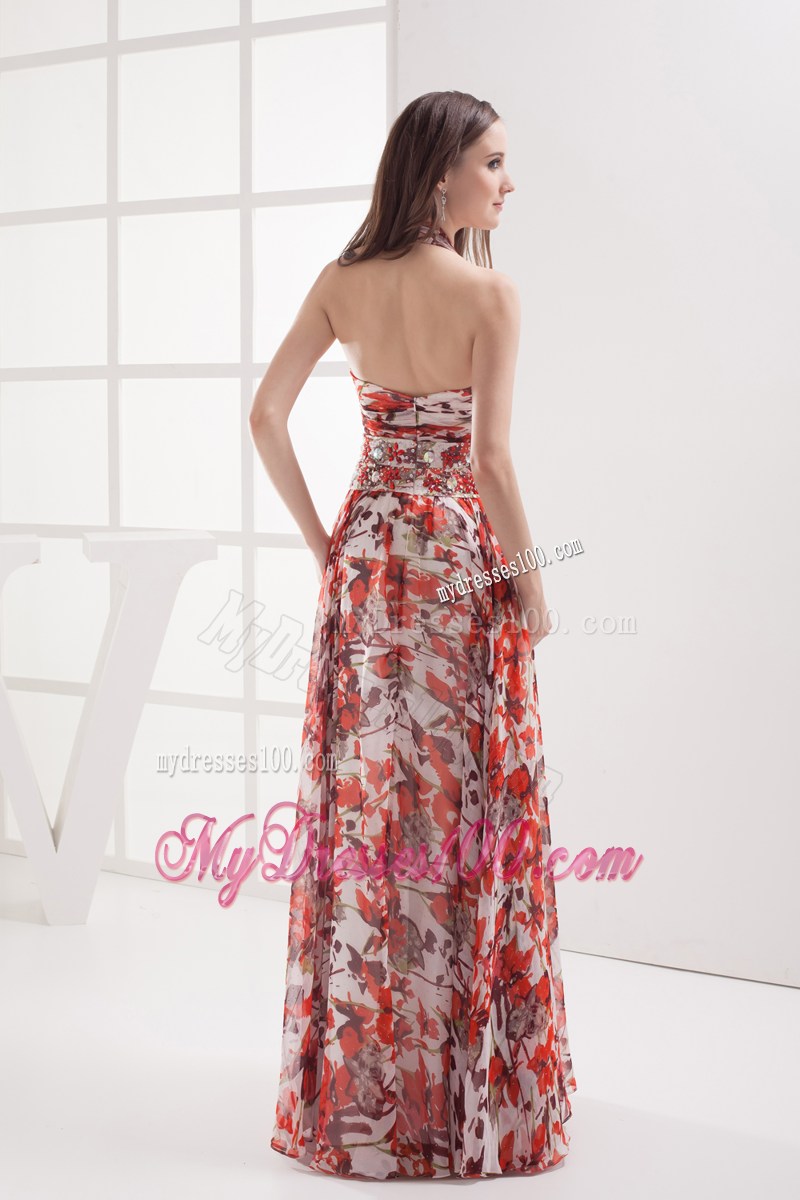 Cheap Multi-color Empire Halter Beading Ruching Summer Maxi Dress