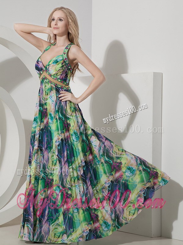 Perfect Colorful Long Maxi Dresses Empire Straps Printing Beading