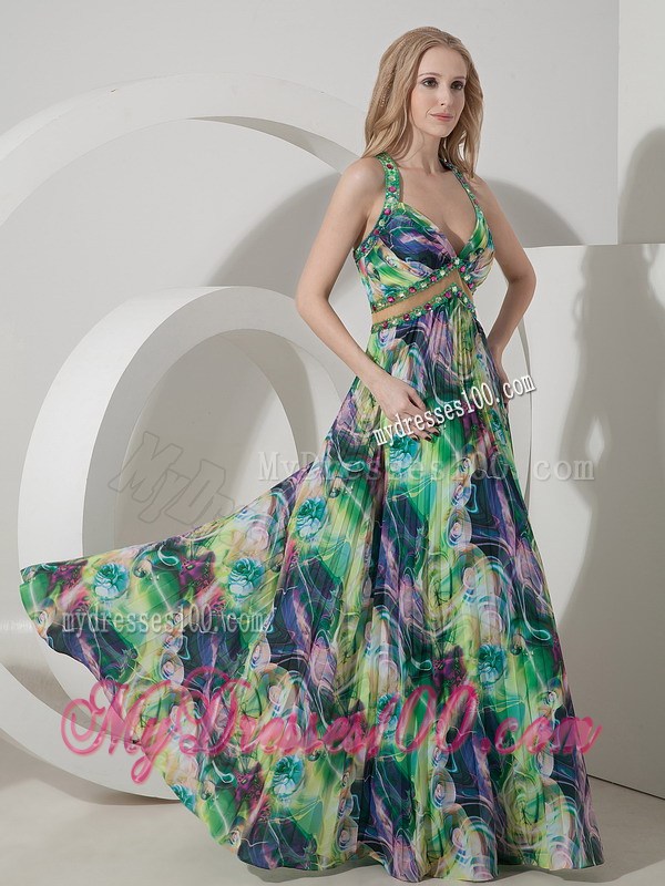 Perfect Colorful Long Maxi Dresses Empire Straps Printing Beading