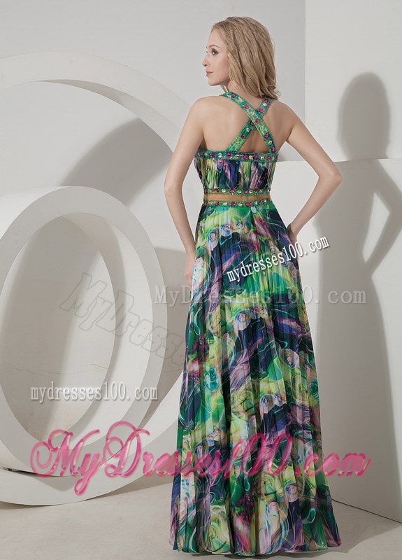 Perfect Colorful Long Maxi Dresses Empire Straps Printing Beading