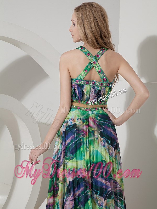 Perfect Colorful Long Maxi Dresses Empire Straps Printing Beading