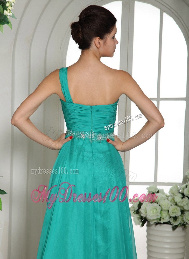 Wholesale Turquoise Ruches and Beading One Shoulder Maxi Dresses