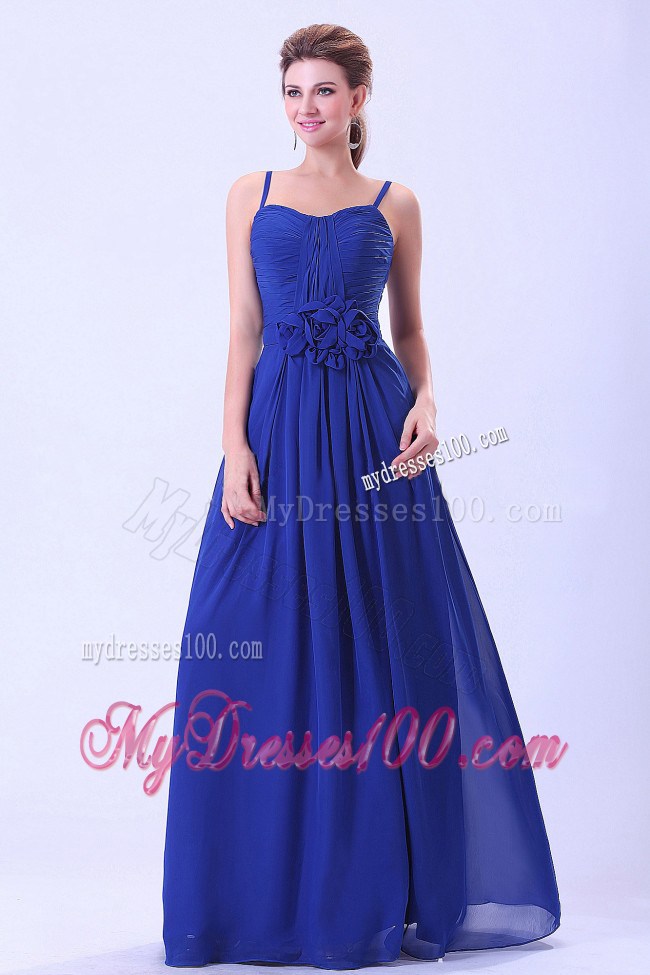 Royal Blue Maxi Dresses Empire Spaghetti Straps Hand Made Flowers