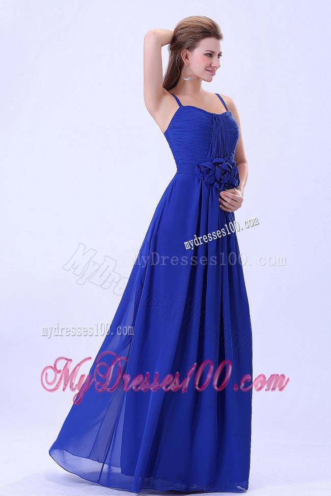 Royal Blue Maxi Dresses Empire Spaghetti Straps Hand Made Flowers