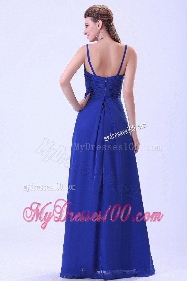 Royal Blue Maxi Dresses Empire Spaghetti Straps Hand Made Flowers