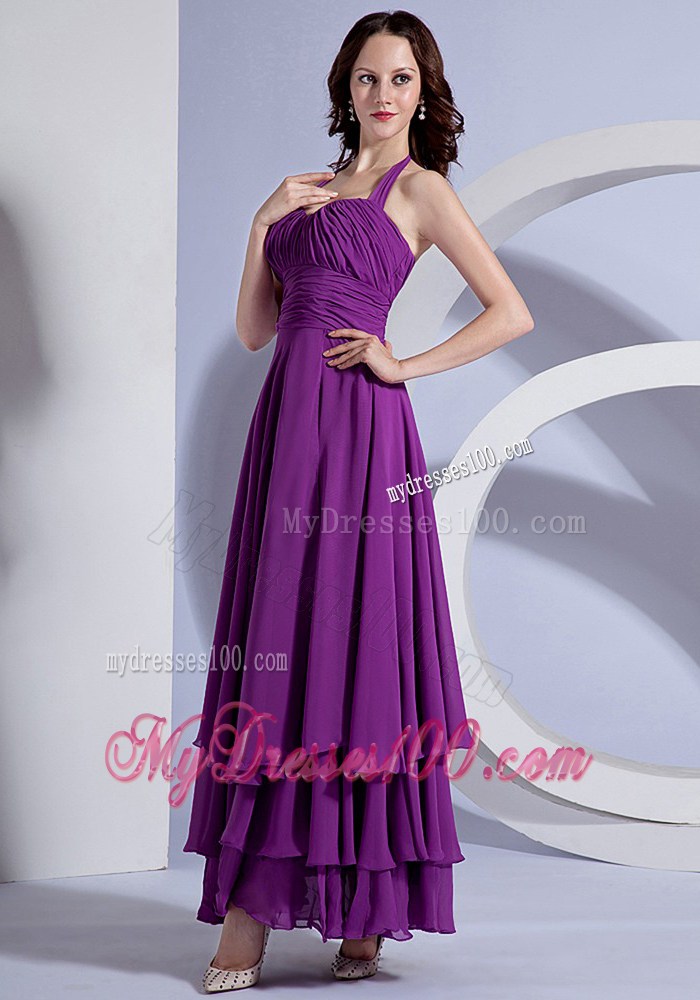 Ruching Decorate Up Bodice Purple Ankle-length Halter 2013 Maxi Dresses