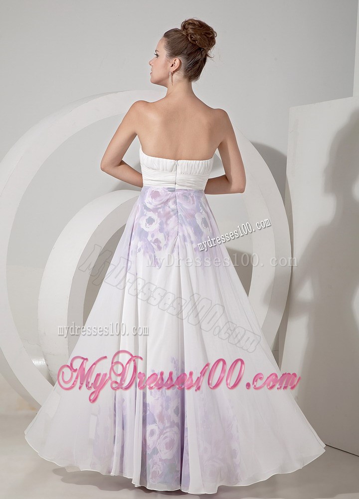 Popular White Empire Strapless Maxi Dresses Printing Beading Floor-length