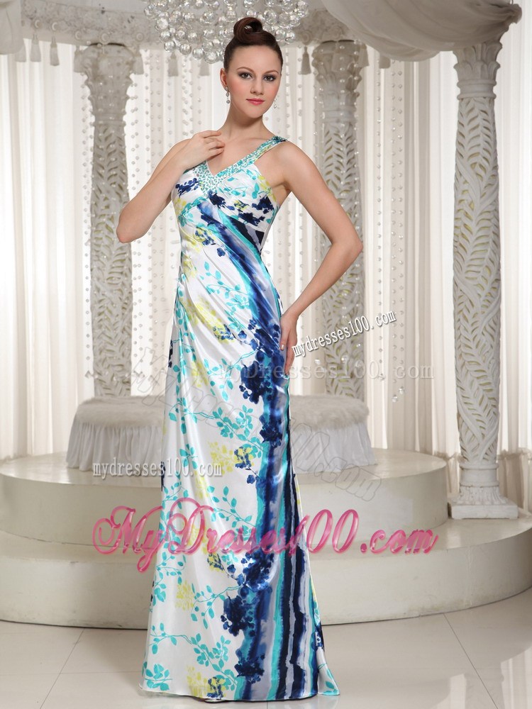 Formal Colorful Beaded Embellishment Long Empire V-neck Maxi Dress