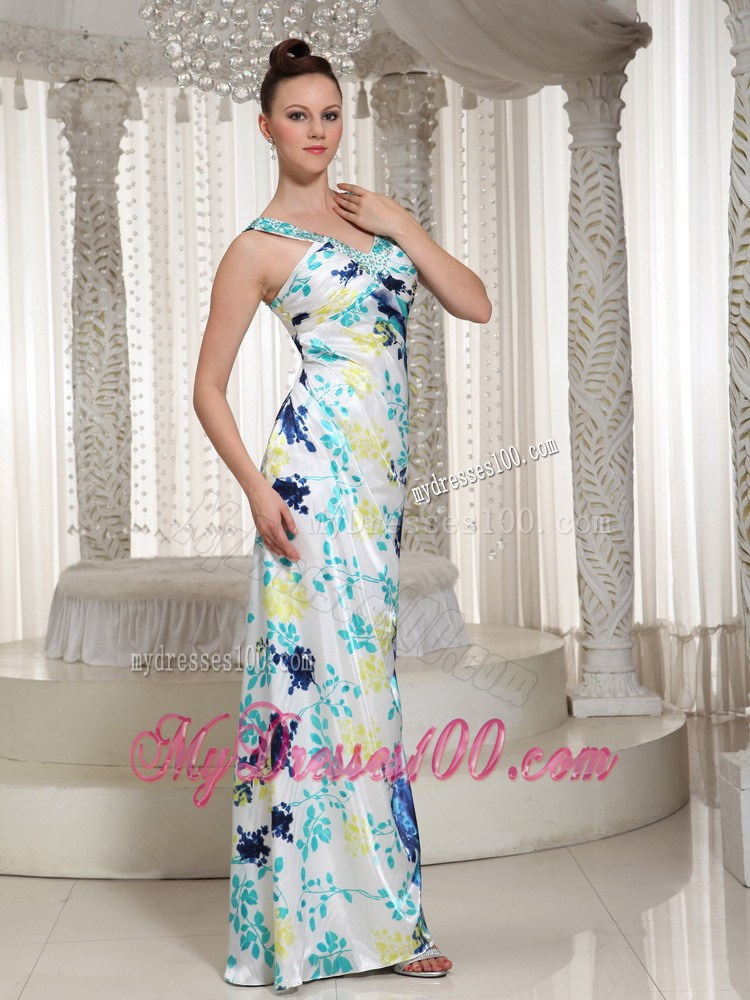 Formal Colorful Beaded Embellishment Long Empire V-neck Maxi Dress