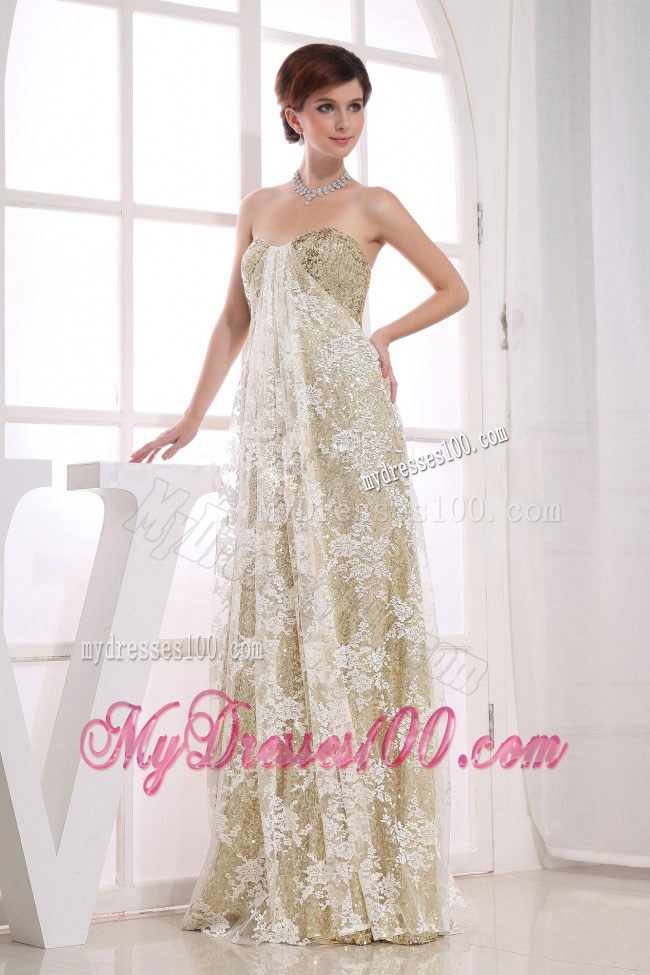 Stylish Empire Floor-length Sweetheart Maxi Dresses Sequins Champagne