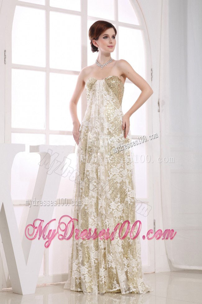 Stylish Empire Floor-length Sweetheart Maxi Dresses Sequins Champagne