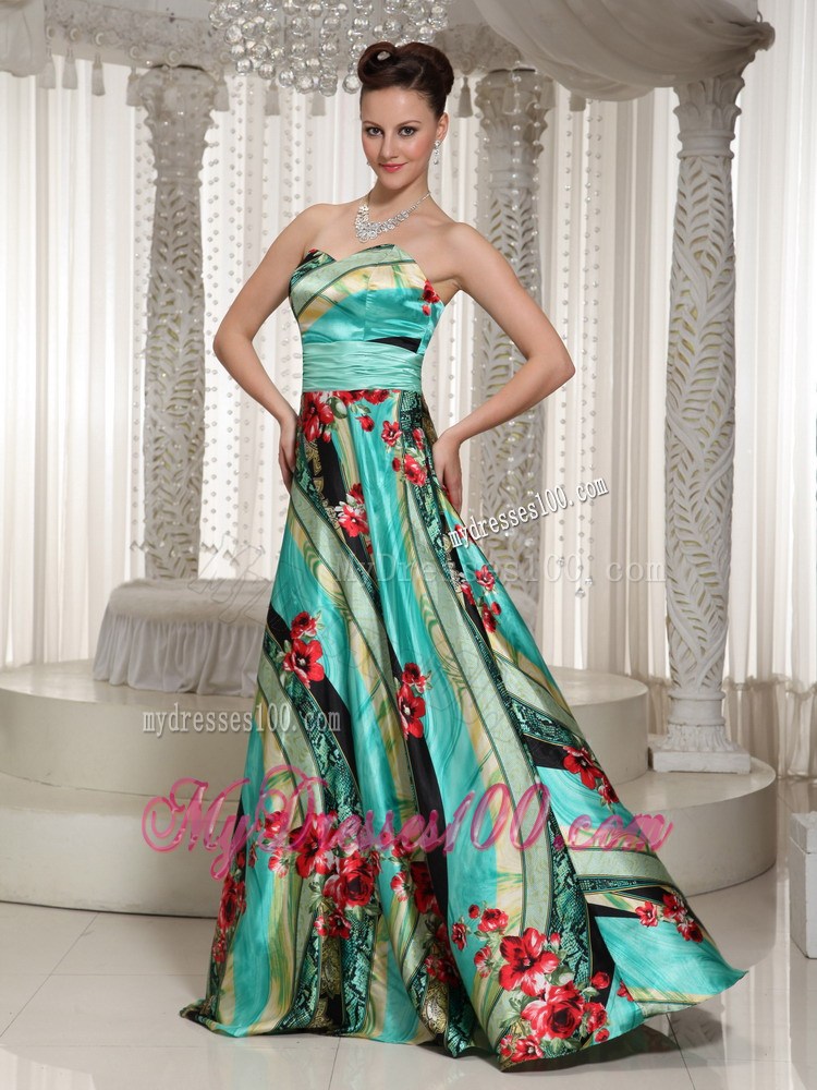 Colorful Printing Sweetheart A-line Prom Dress With Floor-length