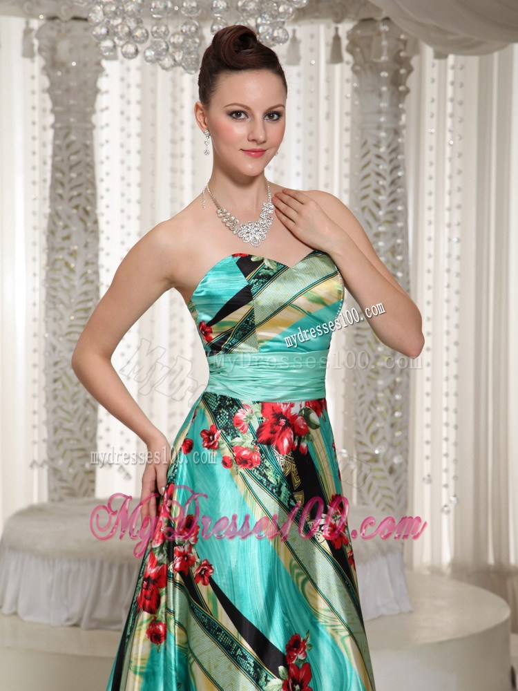 Colorful Printing Sweetheart A-line Prom Dress With Floor-length