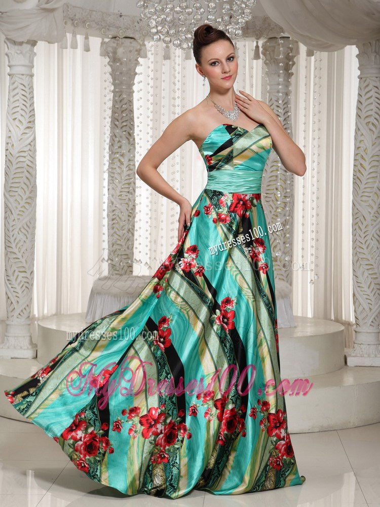 Colorful Printing Sweetheart A-line Prom Dress With Floor-length