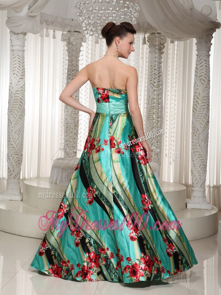 Colorful Printing Sweetheart A-line Prom Dress With Floor-length