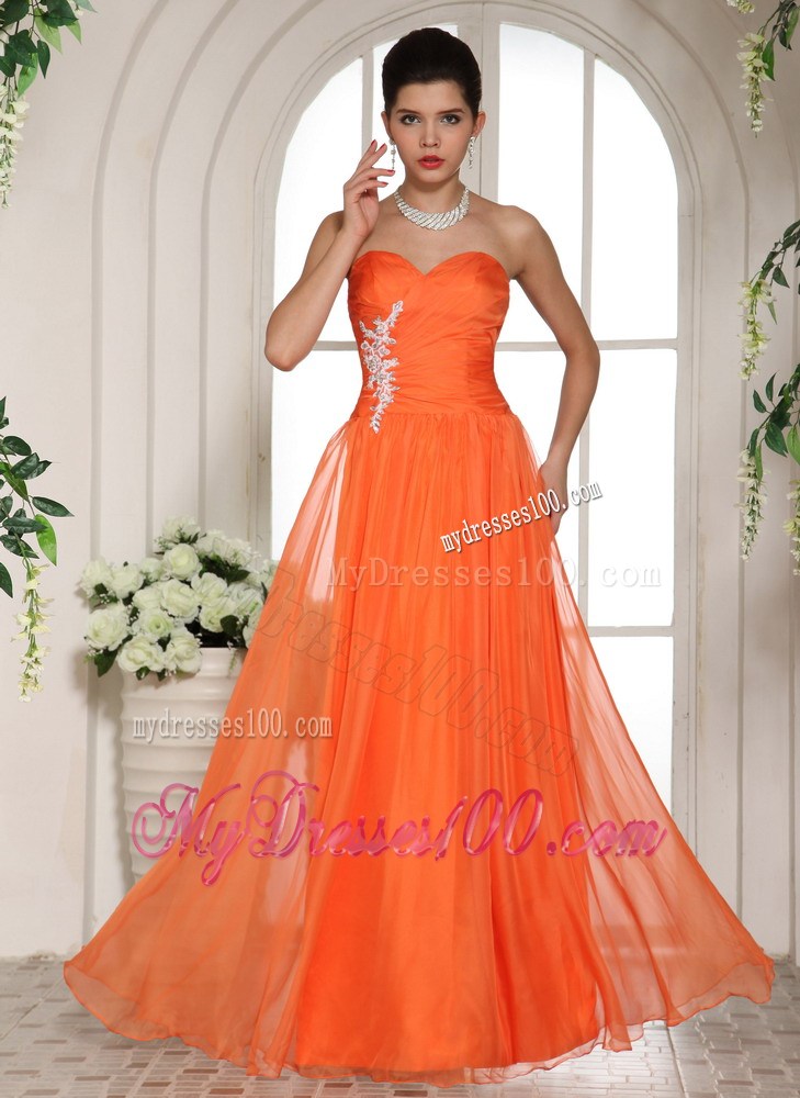 Orange Red Appliques Decorate Stylish Maxi Dresses With Sweetheart