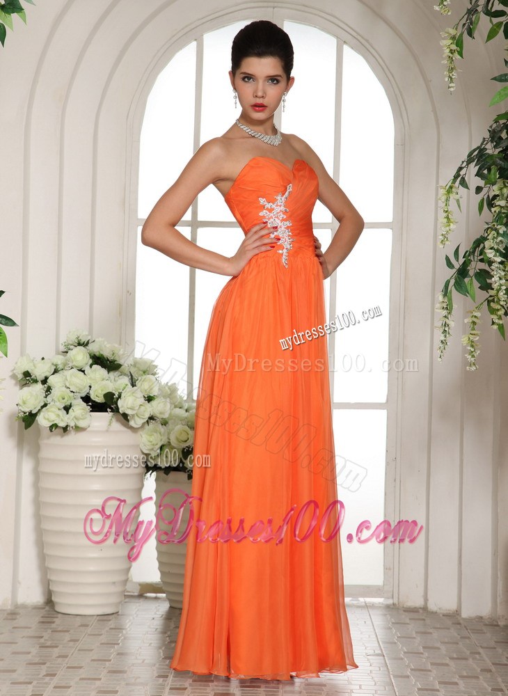 Orange Red Appliques Decorate Stylish Maxi Dresses With Sweetheart