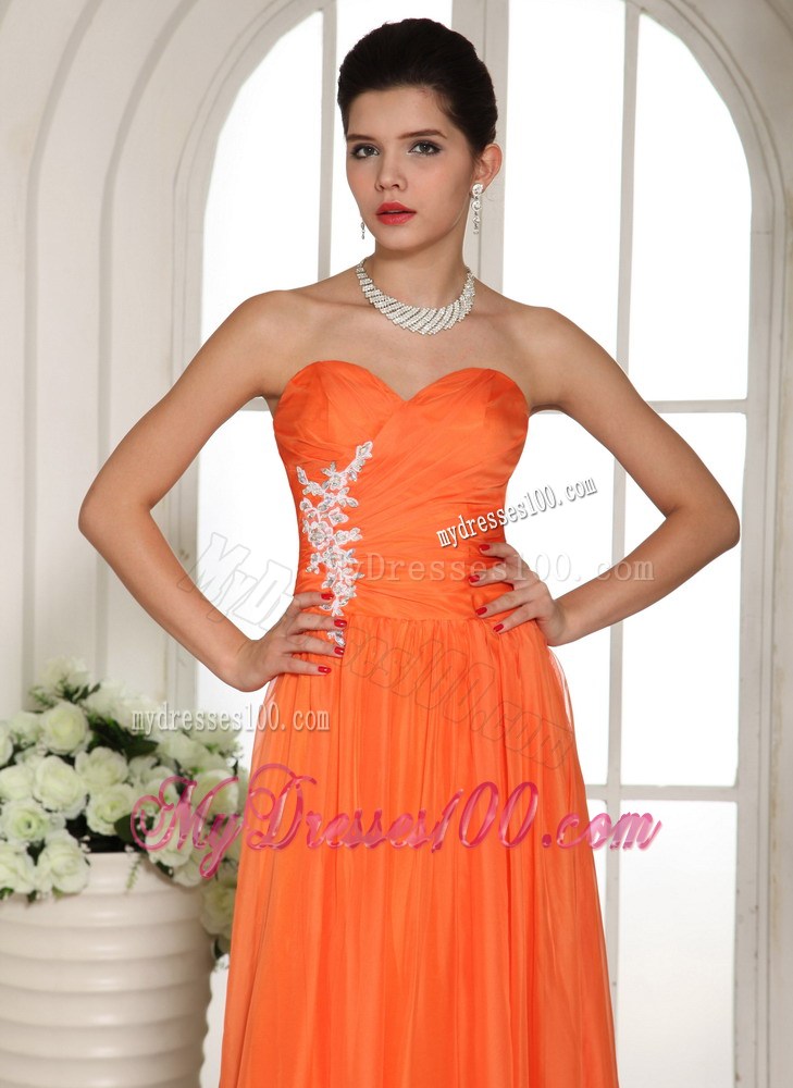 Orange Red Appliques Decorate Stylish Maxi Dresses With Sweetheart