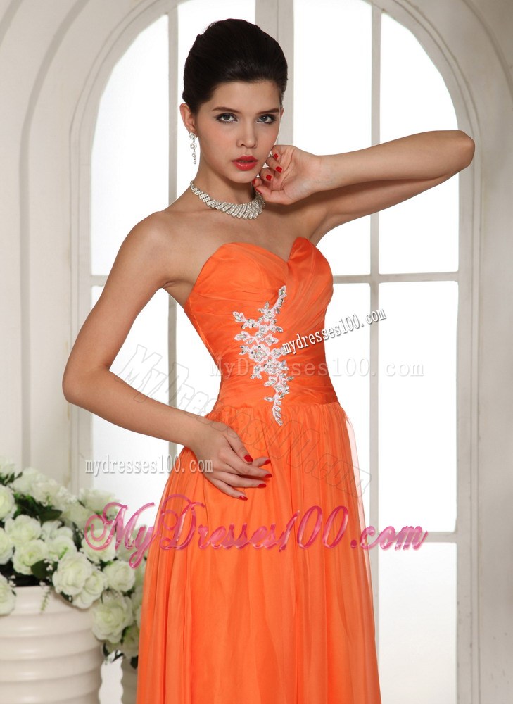 Orange Red Appliques Decorate Stylish Maxi Dresses With Sweetheart