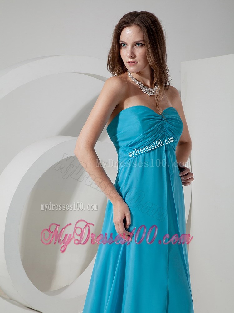 2013 Brand New Aqua Blue Sweetheart Maxi Dress Brush Train Ruched