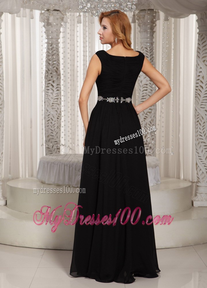 Simple V-neck Black Floor-length Belt 2013 Maxi Dresses For Party