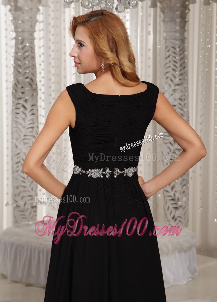 Simple V-neck Black Floor-length Belt 2013 Maxi Dresses For Party
