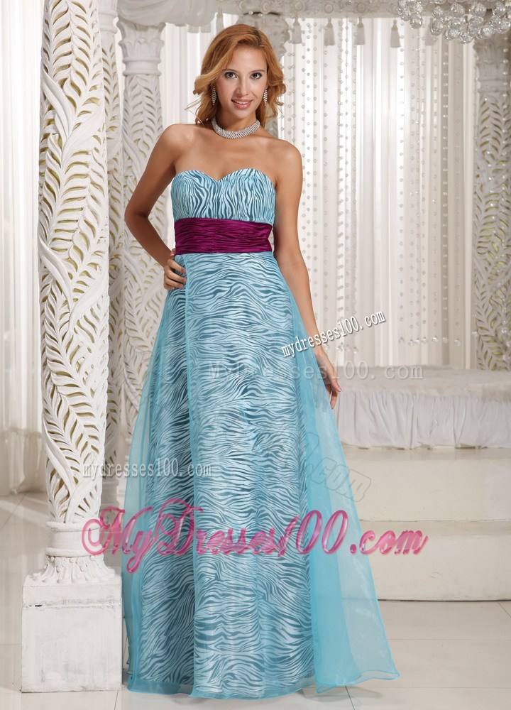 Custom Made Zebra Sweetheart Long Maxi Dresses With Aqua Blue