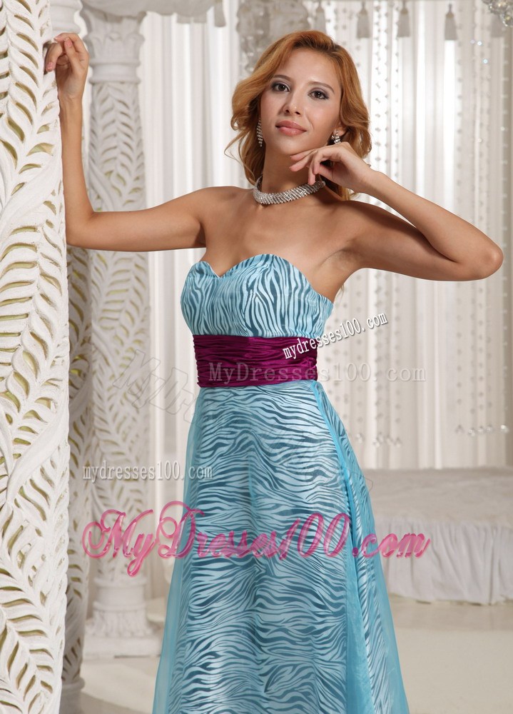 Custom Made Zebra Sweetheart Long Maxi Dresses With Aqua Blue