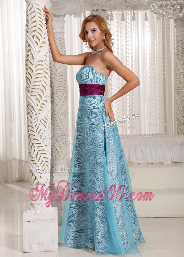 Custom Made Zebra Sweetheart Long Maxi Dresses With Aqua Blue