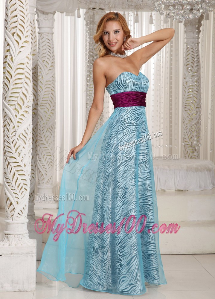 Custom Made Zebra Sweetheart Long Maxi Dresses With Aqua Blue