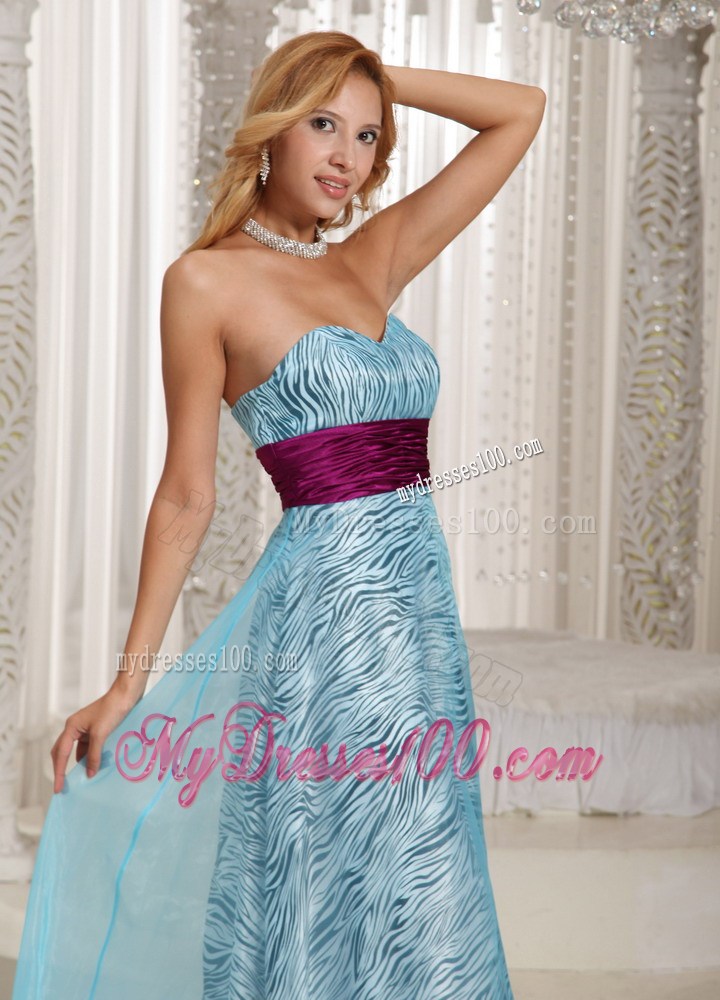 Custom Made Zebra Sweetheart Long Maxi Dresses With Aqua Blue