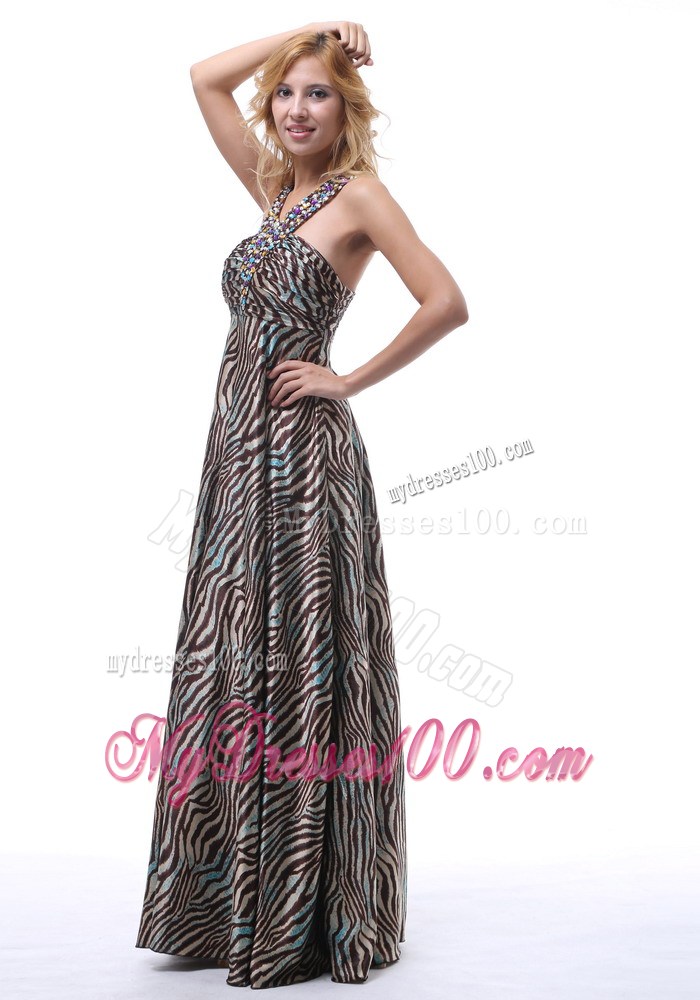 Beautiful Zebra Beaded Straps V-neck Maxi Dresses For Custom Made