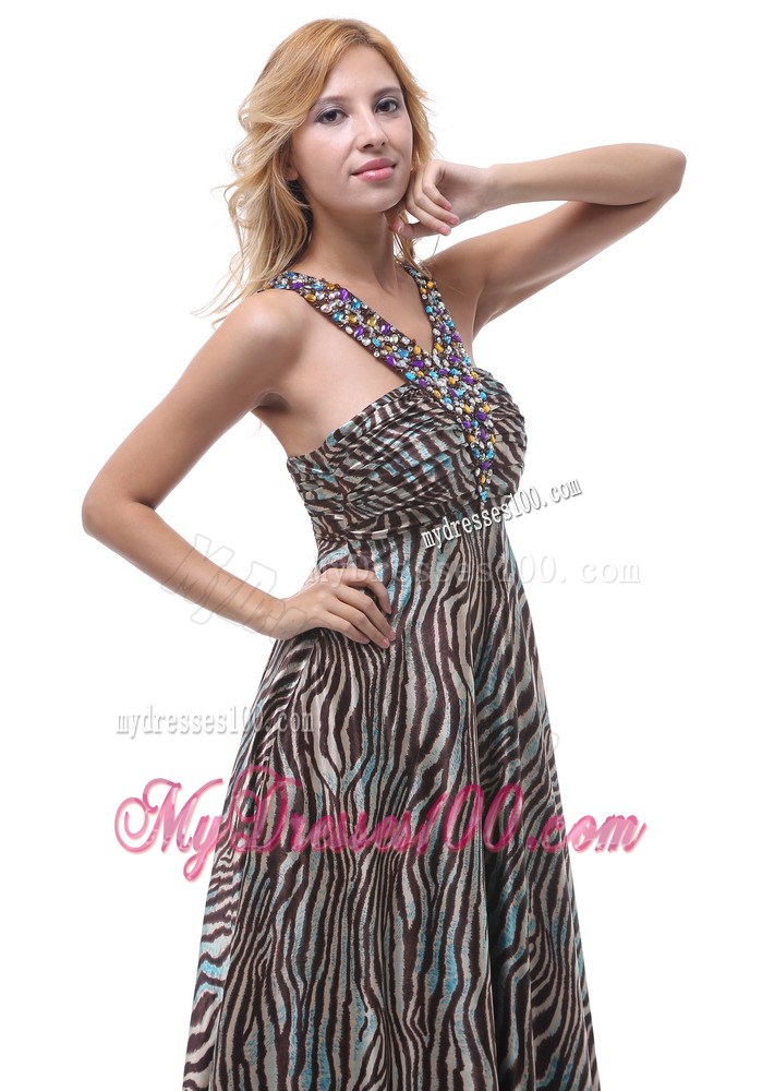 Beautiful Zebra Beaded Straps V-neck Maxi Dresses For Custom Made