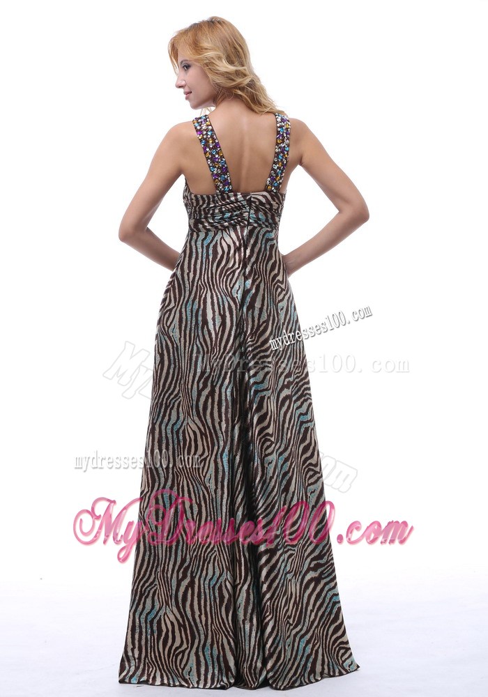 Beautiful Zebra Beaded Straps V-neck Maxi Dresses For Custom Made
