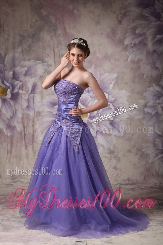 Elegant Purple A-line Strapless Prom / Evening Dress with Appliques