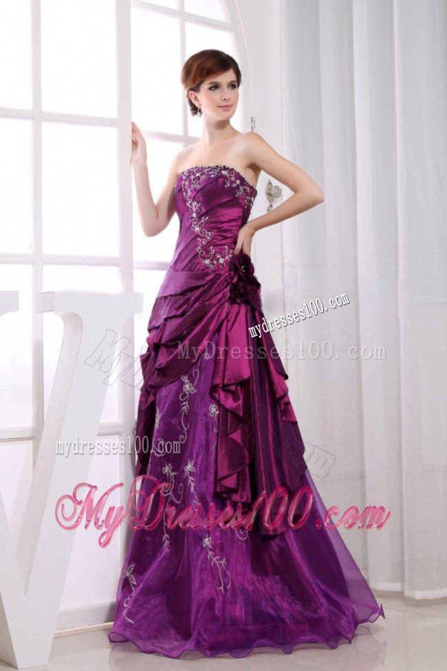 Strapless Fuchsia Floor-length Embroidery Prom Dress