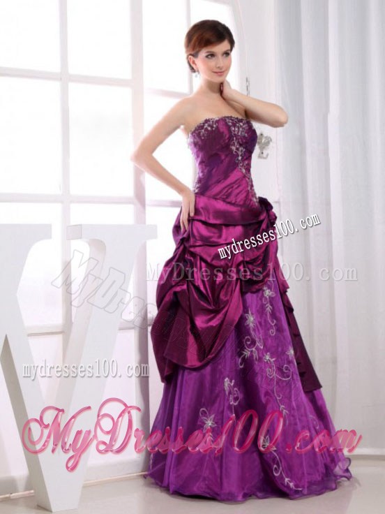 Strapless Fuchsia Floor-length Embroidery Prom Dress