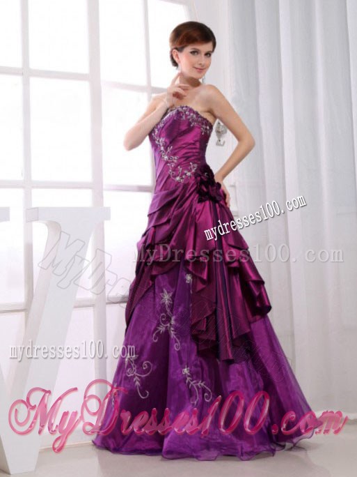 Strapless Fuchsia Floor-length Embroidery Prom Dress