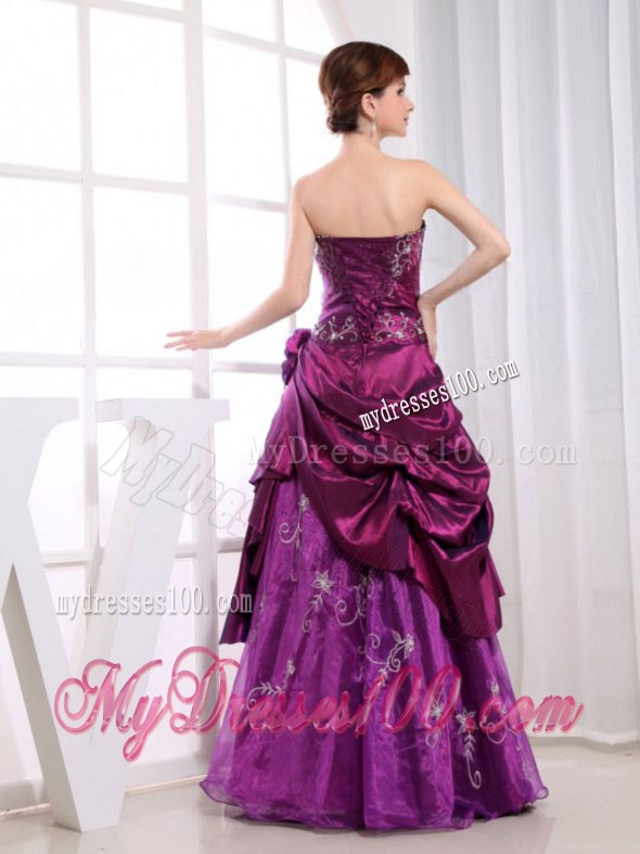 Strapless Fuchsia Floor-length Embroidery Prom Dress