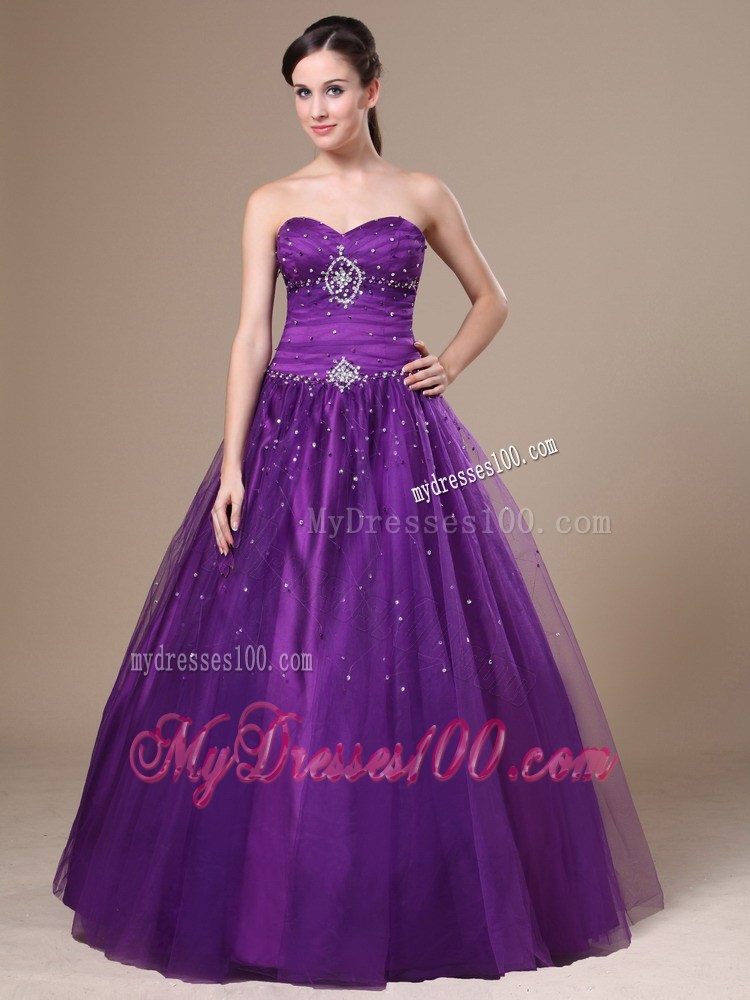Purple Beading Sweetheart Evening Dress Floor-length