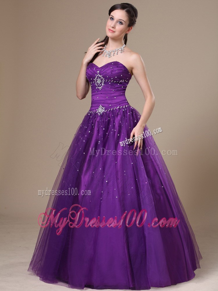 Purple Beading Sweetheart Evening Dress Floor-length