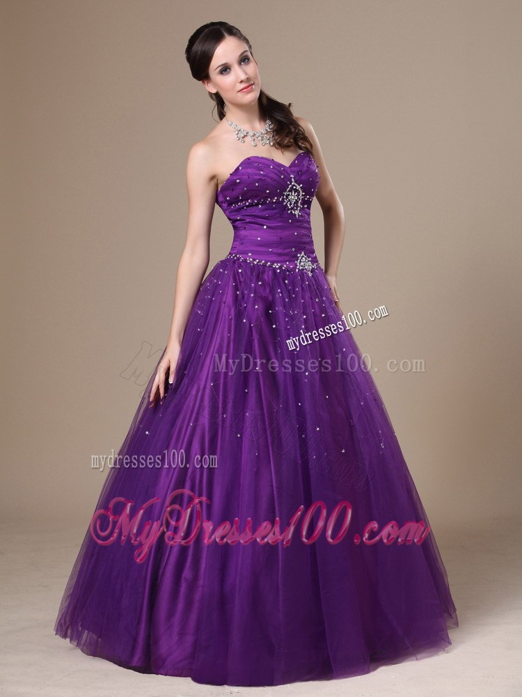 Purple Beading Sweetheart Evening Dress Floor-length
