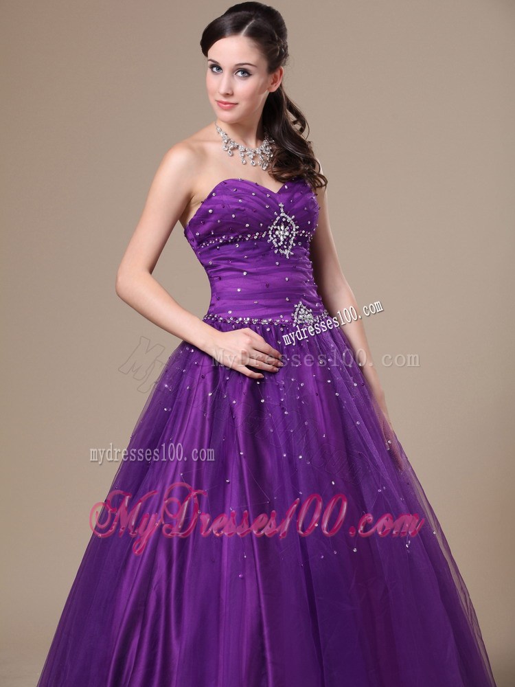 Purple Beading Sweetheart Evening Dress Floor-length