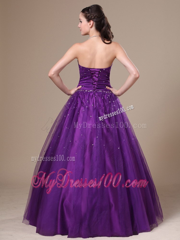 Purple Beading Sweetheart Evening Dress Floor-length