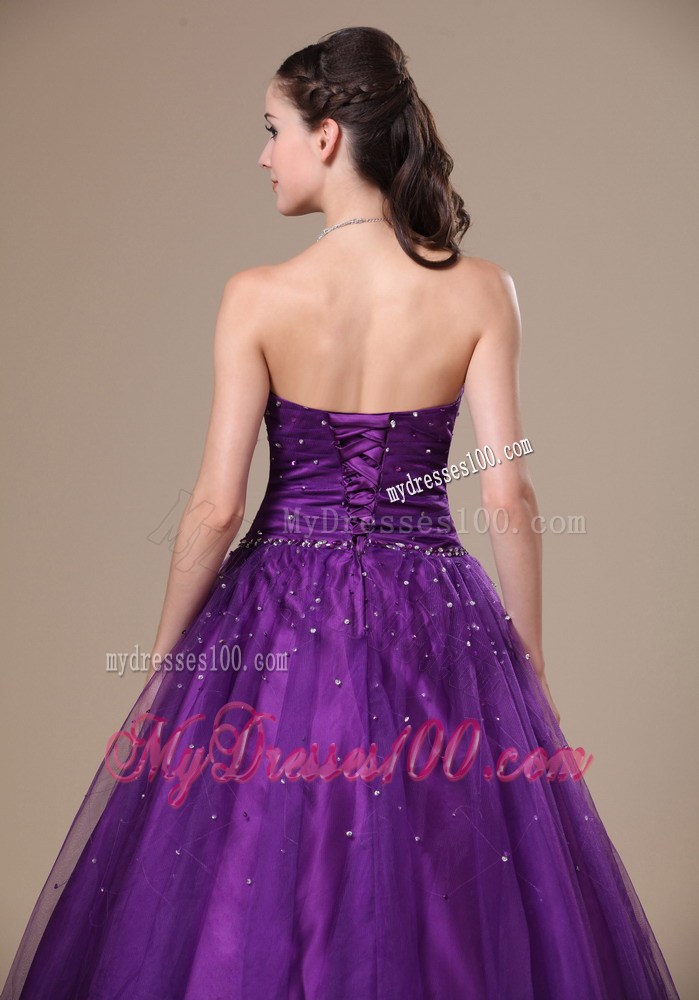 Purple Beading Sweetheart Evening Dress Floor-length